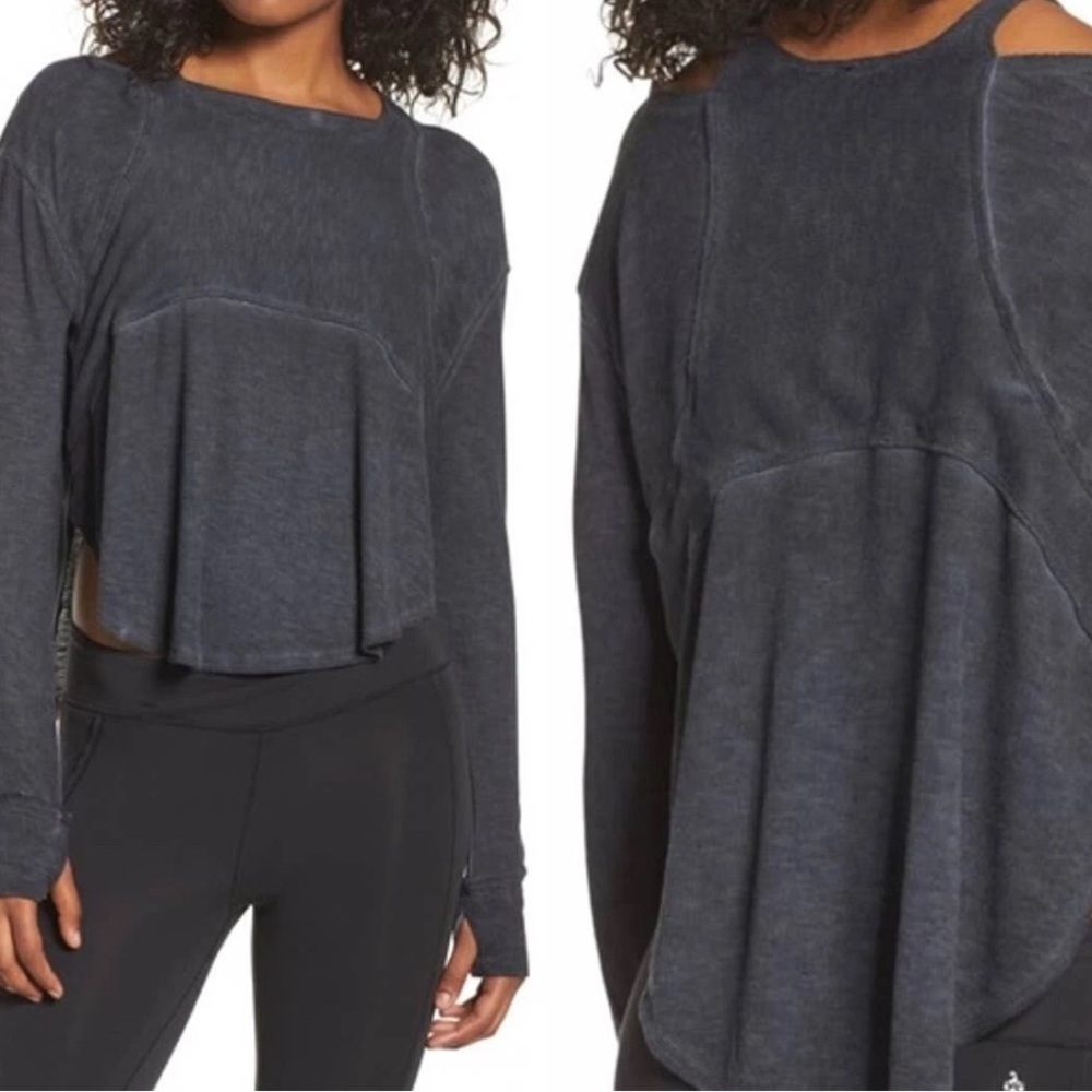 Free People Movement Zenith Ribbed Cutout Top Size Small Gray